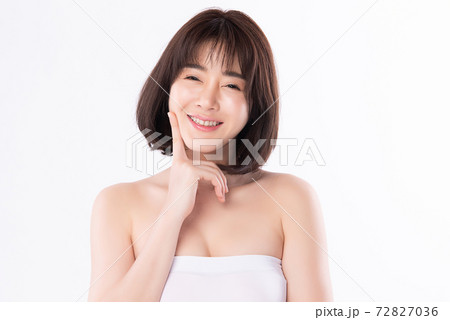 Beautiful young asian woman with clean fresh skin on white background, Face care, Facial treatment Beautiful young asian woman with clean fresh skin on white background, Face care, Facial treatment 72827036