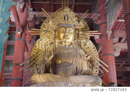 古都奈良の世界文化遺産 東大寺大仏の左脇侍 如意輪菩薩坐像の写真素材