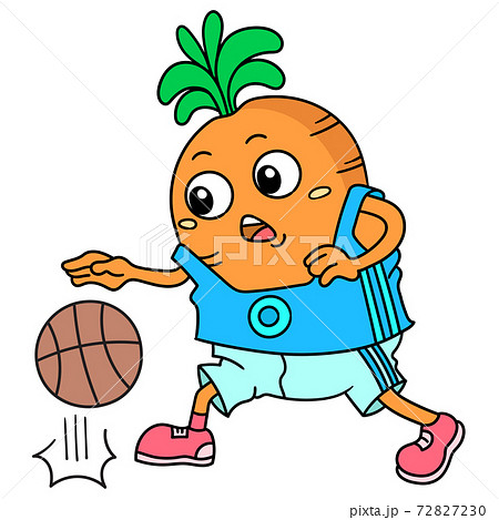 Cartoon Carrot Playing Basketball Sport Doodle のイラスト素材