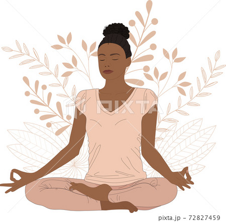 Cute,afro american young woman practicing yoga on the floral background. 72827459