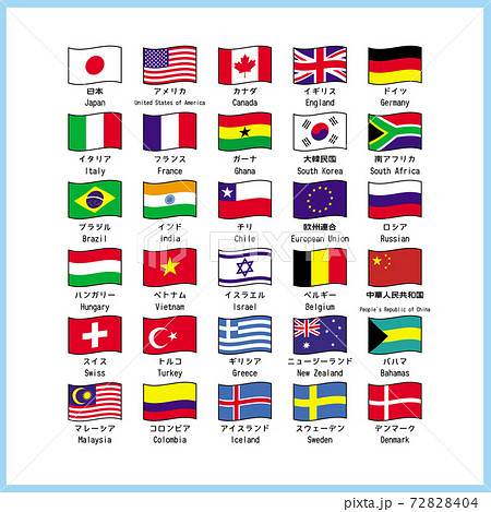 世界の主な国旗のセット 一覧表 イラスト ベクター