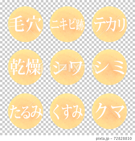美容用語　肌悩み文字セットイラスト　イエロー 72828810