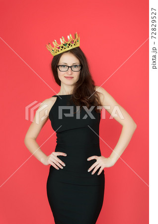 Ambitious woman. Woman boss red background. Sexy woman wear luxury  72829527