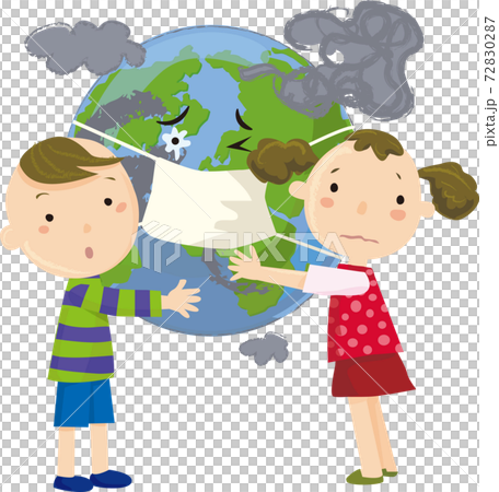 汚れた地球を心配する子供達 72830287