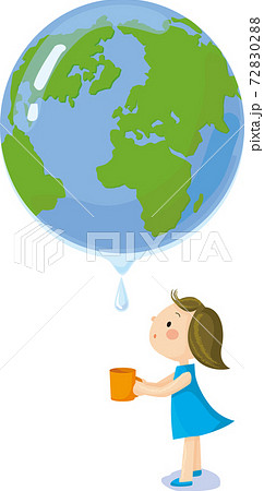 地球の水をコップに集める女の子のイラスト素材 72