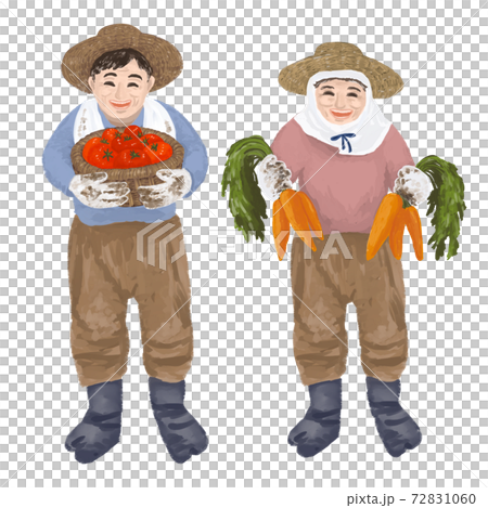 Farmer's grandfather and grandmother who harvested vegetables, tomatoes and carrots 72831060