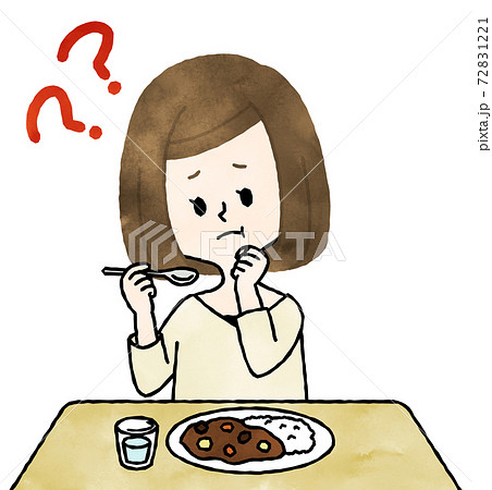 食事をしながら首をかしげる女性-水彩 72831221