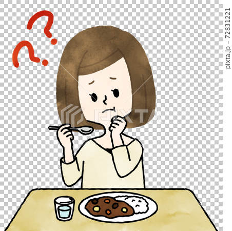 食事をしながら首をかしげる女性-水彩 72831221