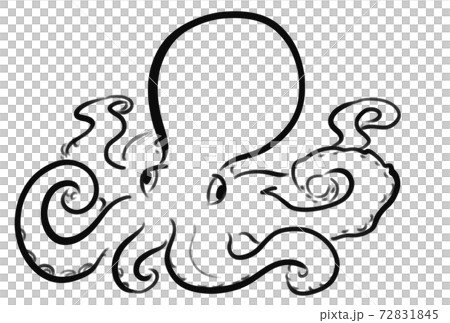 シンプルな黒のタコの毛筆風イラストのイラスト素材