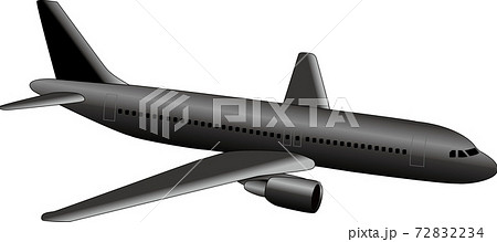 空高く飛んでいる黒いの飛行機のイラスト素材