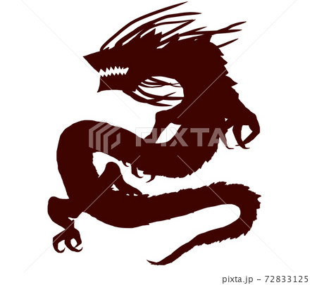 ドラゴンシルエット 赤 のイラスト素材