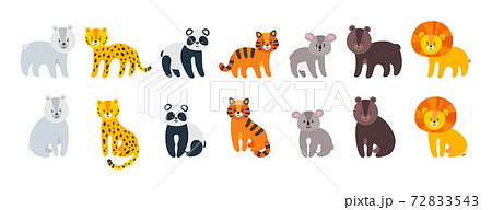 Wild amimals set. Leopard, lion, tiger, bear, panda and koala isolated in white background. Vector illustration 72833543