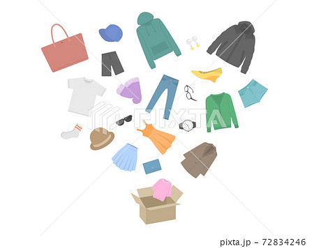 ダンボールから飛び出すアパレルグッズのイラスト 72834246