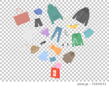 福袋から飛び出すアパレルグッズのイラスト 72834251
