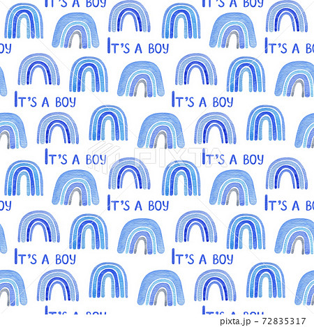 Blue rainbows and its a boy repeat pattern baby shower concept watercolor hand drawn seamless ornament, trendy pattern perfect for nursery, children textile, papercraft Blue rainbows and its a boy repeat pattern baby shower concept watercolor hand drawn seamless ornament, trendy pattern perfect for nursery, children textile, papercraft 72835317