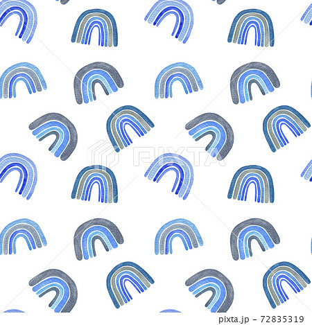 Blue rainbows cute nursery watercolor repeat pattern illustration in hand drawn style, trendy children seamless ornament for baby shower, party, textile, papercraft, positive design Blue rainbows cute nursery watercolor repeat pattern illustration in hand drawn style, trendy children seamless ornament for baby shower, party, textile, papercraft, positive design 72835319