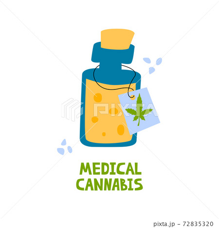 Medical cannabis oil in glass with lettering 72835320