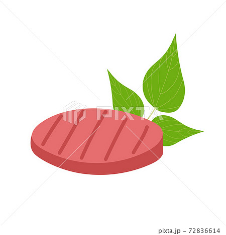 Plant based burger patty and bean leaves isolated on white background. Non-meat proteins and vegetarian food concept. Vector flat illustration Plant based burger patty and bean leaves isolated on white background. Non-meat proteins and vegetarian food concept. Vector flat illustration 72836614