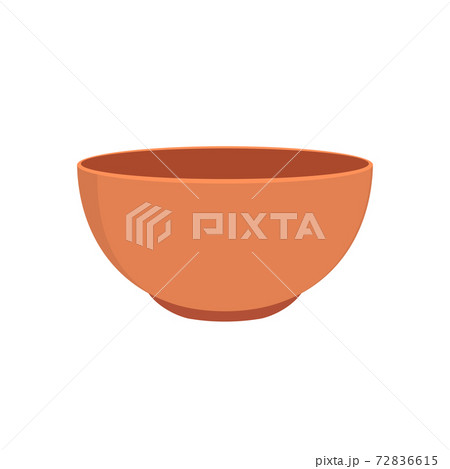 Empty clay bowl isolated on white background. Example of pottery. Ceramic kitchen dishware. Vector illustration Empty clay bowl isolated on white background. Example of pottery. Ceramic kitchen dishware. Vector illustration 72836615