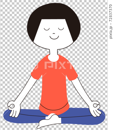 Short-haired woman doing yoga in ska asana (easy seat pose) Short-haired woman doing yoga in ska asana (easy seat pose) 72837370