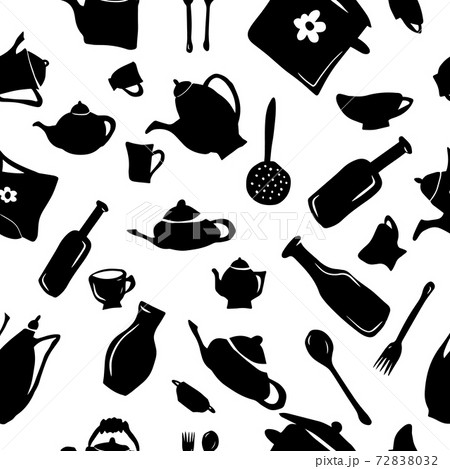 Kitchen utensils seamless pattern monochrome. Vector illustration 72838032