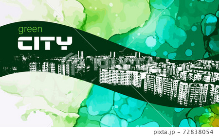 Trace City. There are many houses on the street. Vector illustration 72838054