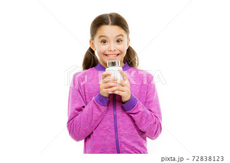 Investment into health. Girl hold medicines bottle. Vitamin Investment into health. Girl hold medicines bottle. Vitamin 72838123