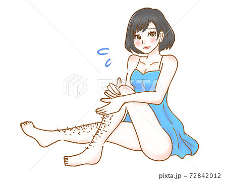 すね毛を気にする女性のイラスト2のイラスト素材
