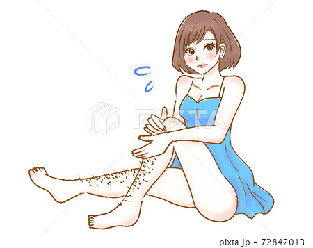 すね毛を気にする茶髪の女性のイラストのイラスト素材