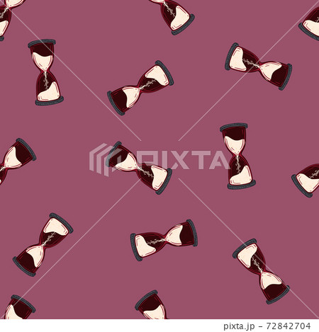 Seamless minimalistic pattern with hourglass shapes print. Purple pastel background. Simple design. Seamless minimalistic pattern with hourglass shapes print. Purple pastel background. Simple design. 72842704