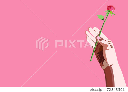 手に一輪の薔薇を持った手のイラスト はがきテンプレート のイラスト素材