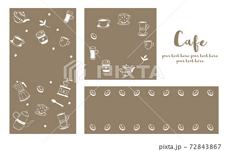 Cafe手描き線画デザインセット 茶のイラスト素材