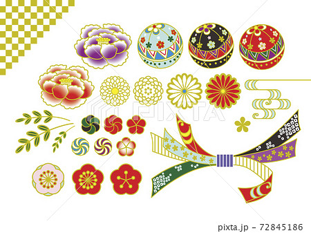 和柄 和風 和 パーツ 素材 セット イラスト ベクター 01のイラスト素材