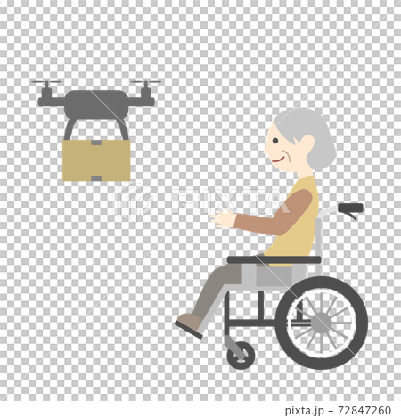 車椅子の高齢女性と配達ドローン 72847260
