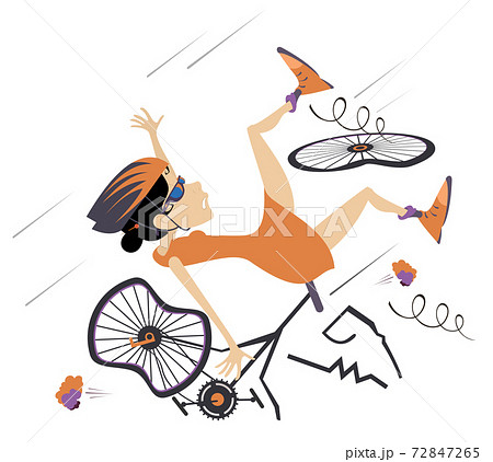 Cyclist falling down from the bicycle isolated illustration. Cyclist woman falling down from the bicycle isolated on white illustration Cyclist falling down from the bicycle isolated illustration. Cyclist woman falling down from the bicycle isolated on white illustration 72847265