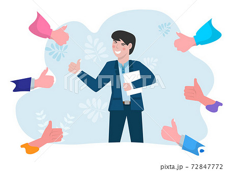 Business people give thumbs up to young men who are successful and achieve their goals. 72847772