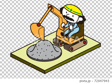 Deformed excavator car and driver isometric vector illustration 72847943