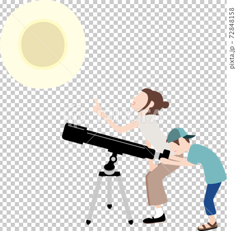 Parents and children watching the moon with a telescope 72848158