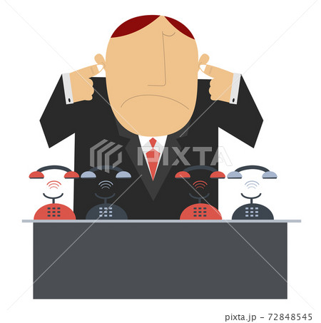 Do not disturb. Man does not want to answer the phone calls and closes his ears by fingers illustration Do not disturb. Man does not want to answer the phone calls and closes his ears by fingers illustration 72848545