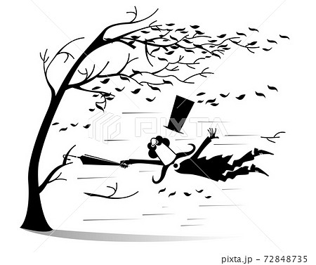 Strong wind, flying leaves and long mustache...のイラスト素材 [72848735] - PIXTA