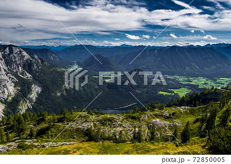 Valley With Forests And Villages Beneath Lake Grundlsee in The Alps Of Styria In Austria Valley With Forests And Villages Beneath Lake Grundlsee in The Alps Of Styria In Austria 72850005
