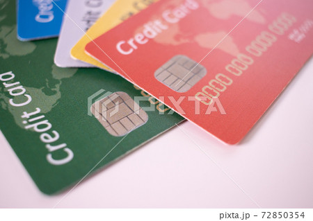 Set Of Color Credit Cards on white 72850354