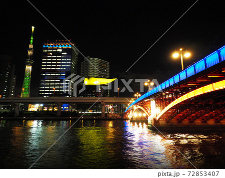 浅草 吾妻橋周辺の夜景 浅草 吾妻橋周辺の夜景 72853407
