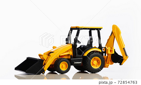 backhoe tractor toy, white background backhoe tractor toy, white background 72854763