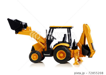 backhoe tractor toy, isolated on white backhoe tractor toy, isolated on white 72855208