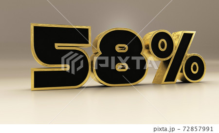 58 percent 3d gold and black luxury text isolated on white, 3d render illustration 72857991