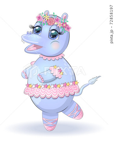 hand drawn cartoon hippo dancing ballet in a tutu. dancing animals.Children's illustration hand drawn cartoon hippo dancing ballet in a tutu. dancing animals.Children's illustration 72858197