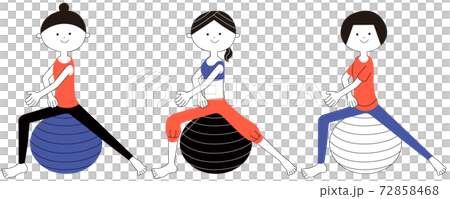 Three women doing balance ball exercises Three women doing balance ball exercises 72858468