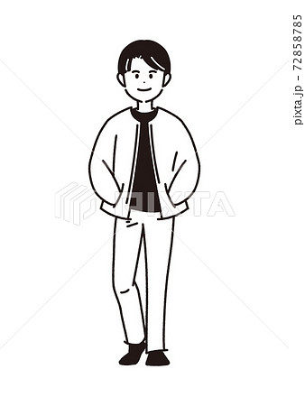 正面を向いた男性の全身イラスト 線画 塗りなし のイラスト素材