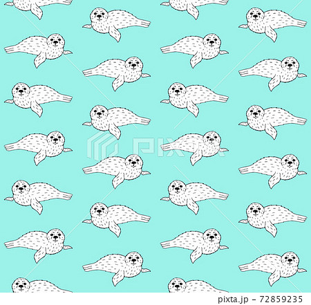 Vector seamless pattern of doodle sketch baby seal 72859235